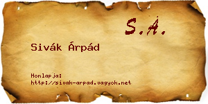 Sivák Árpád névjegykártya